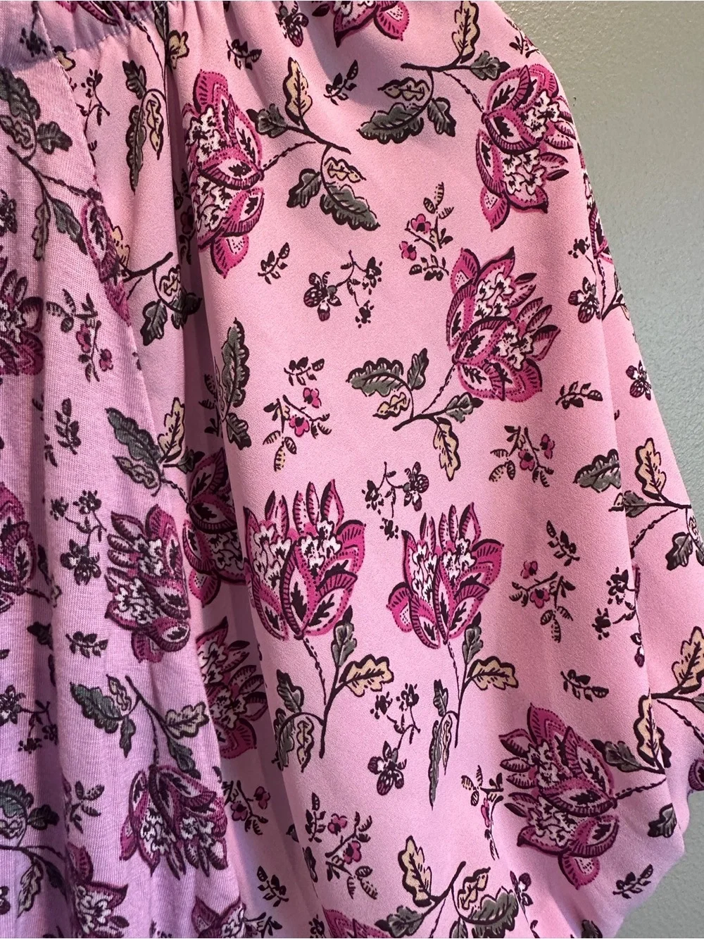 LOFT Pink Floral Gathered Neck Blouse